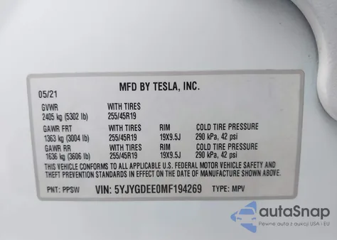 2021 Tesla Model Y Long Range Dual Motor All-Wheel Drive from USA, damaged, VIN 5YJYGDEE0MF194269